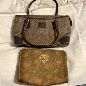 Nina Ricci  Brown Patterned Handbag and Clutch Set